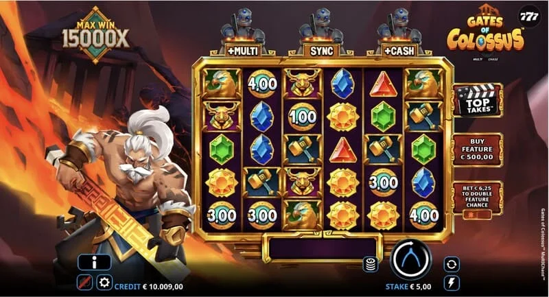 Gates of Colossus MultiChase - écran principal avec rouleaux 6x5